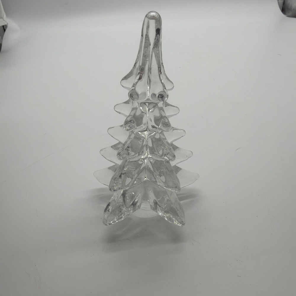 Clear Glass Christmas Tree Figurine Holiday Tabletop Decor Vintage Style